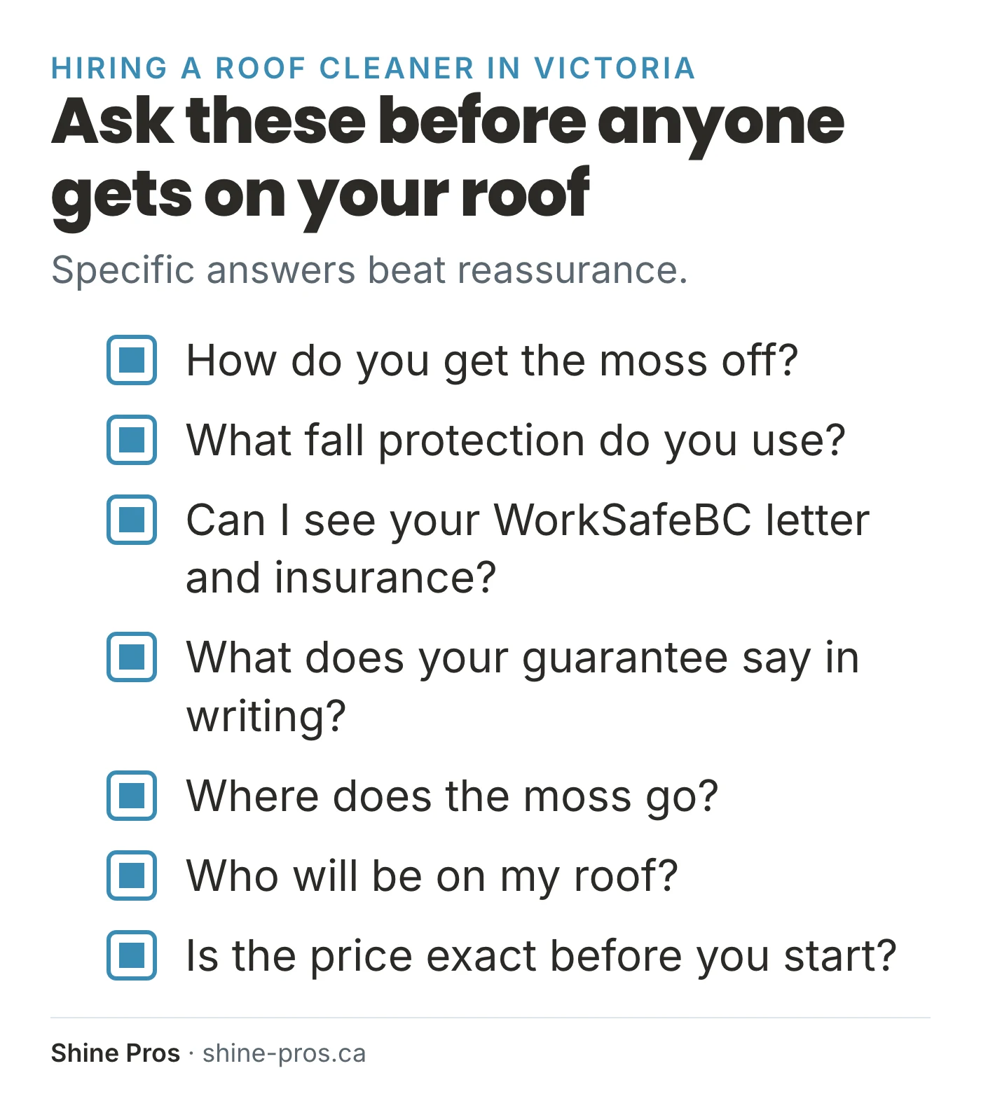 Checklist of seven questions to ask a Victoria roof moss removal company