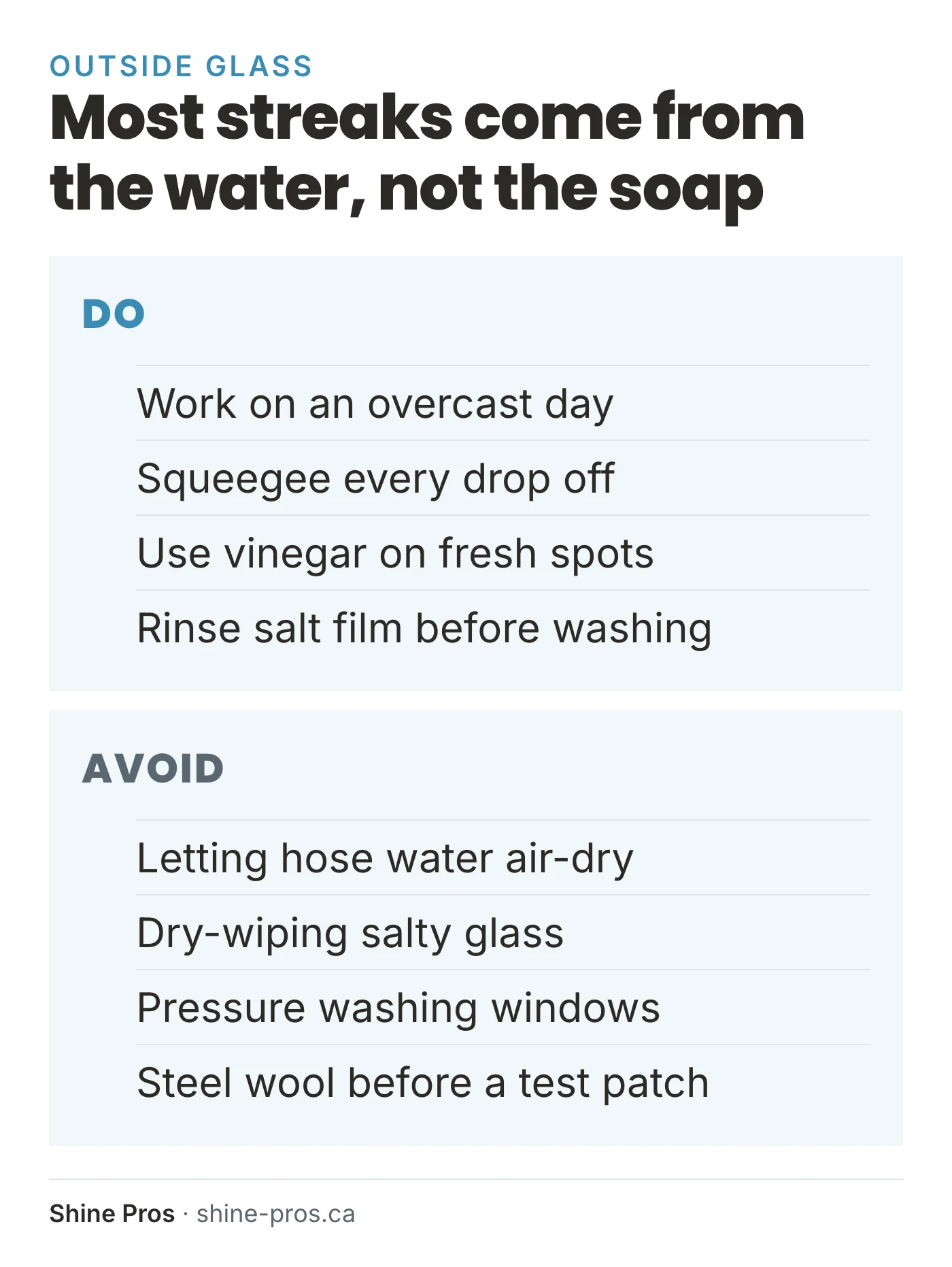 Do and avoid list for cleaning outside windows