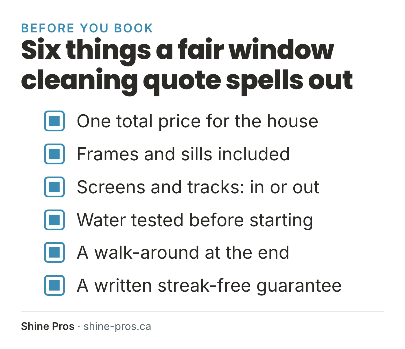 Checklist of six things a Victoria window cleaning quote should include
