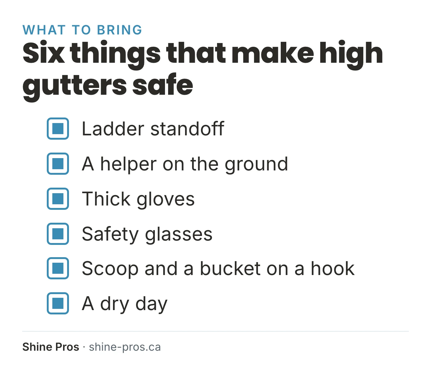 Checklist of gear for cleaning high gutters